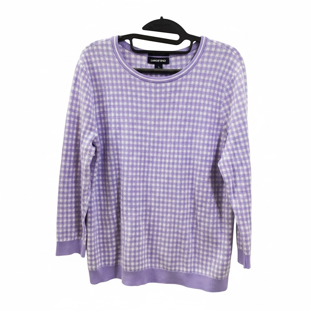 Lands' End Lavender Supima Cotton Gingham Sweater